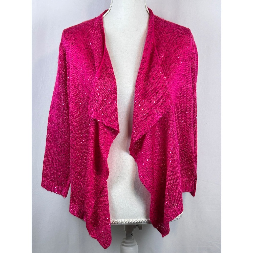 89th & Madison Cardigan Womens Medium Pink Excellent Sequin Open Front Knit